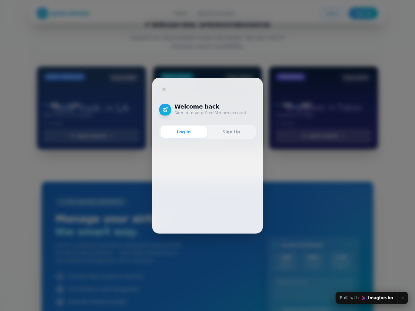 Featured destination cards highlighting popular routes and aspirational travel imagery inside an imagine.bo-generated airline site