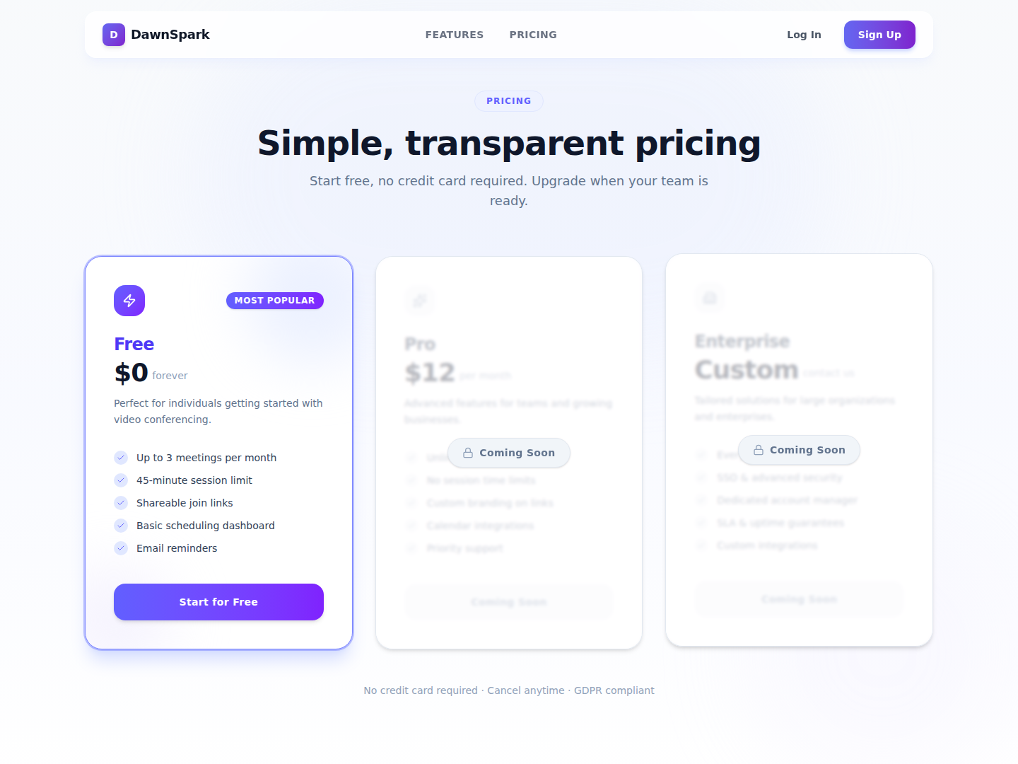 Expanded pricing section for Meetora with subscription options and clean visual comparison built using imagine.bo